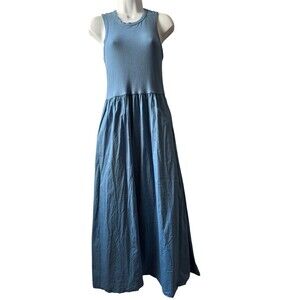 Given Kale Sz M Maxi Dress Blue Sleeveless Pockets Ribbed Top Women’s